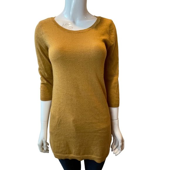 H&M Women Pullover Sweater Back Button Crew Neck Long Sleeve Mustard Size Small - Picture 1 of 8
